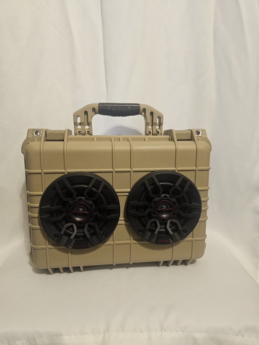 Portable Tan Speaker Case with Dual Speakers